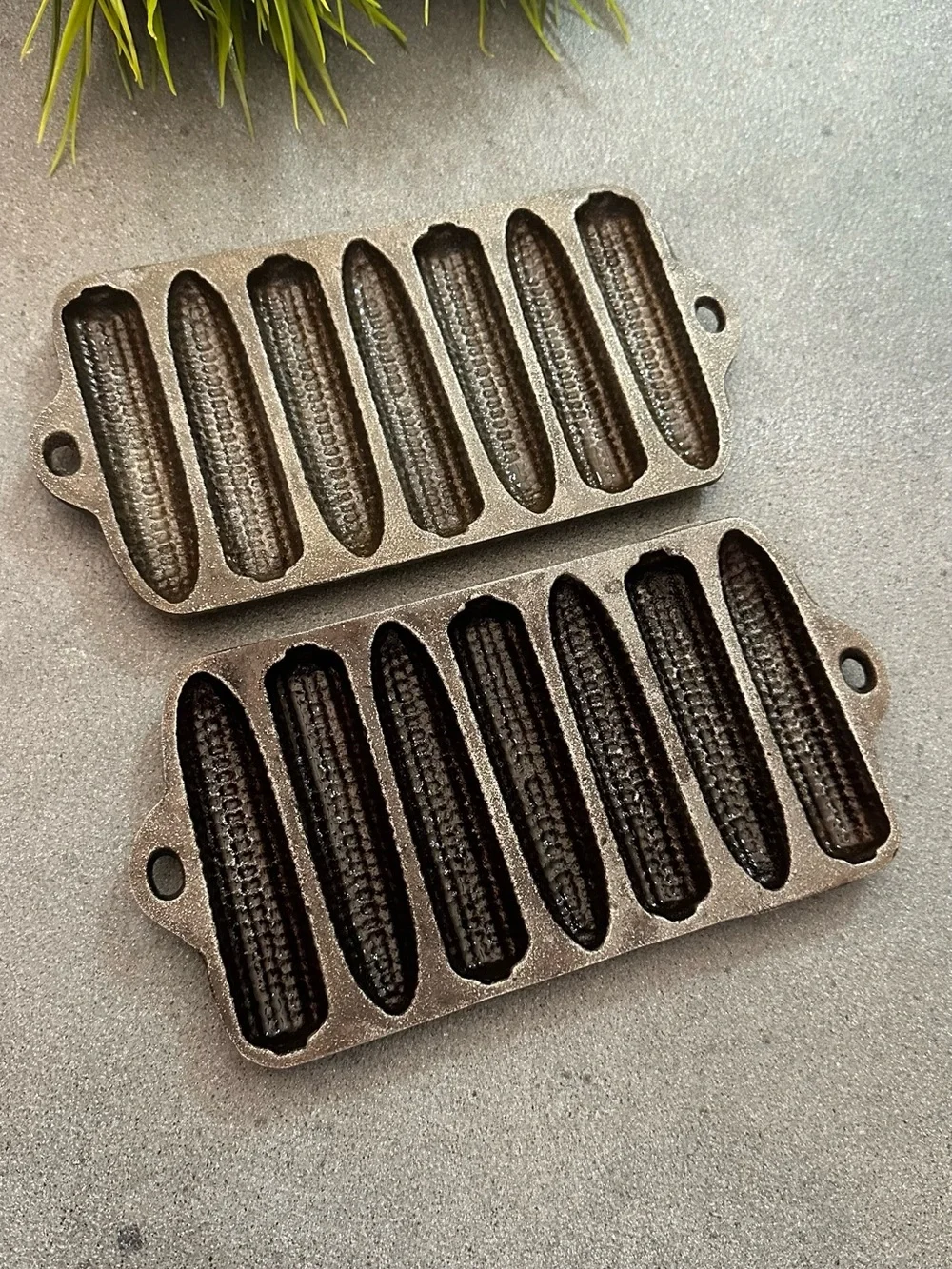 2 Antique Cast Iron Mini Corn Mold. Set of 2